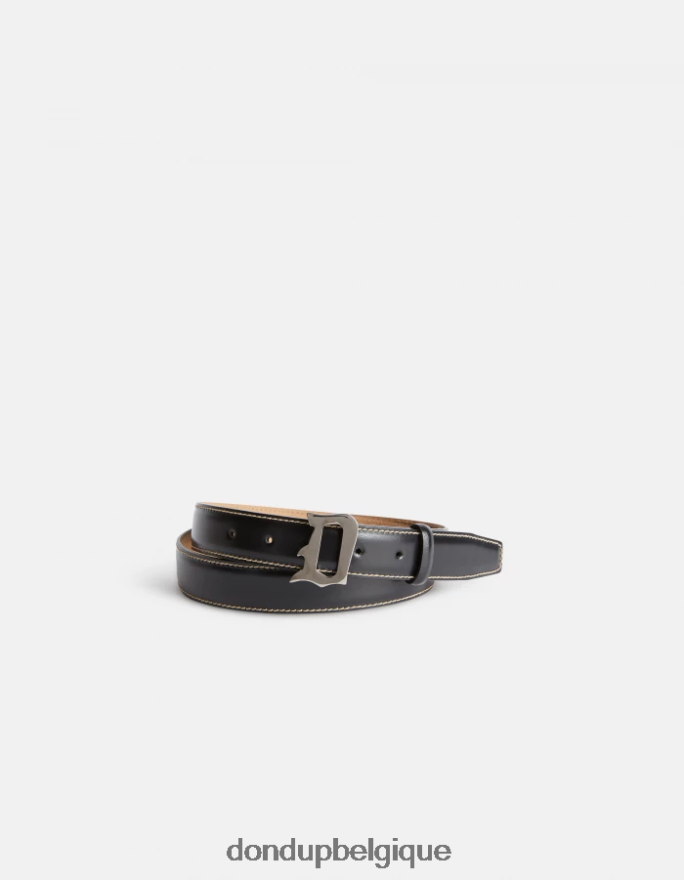Hommes accessoires DONDUP noir ceinture en cuir cousue 8826D01014