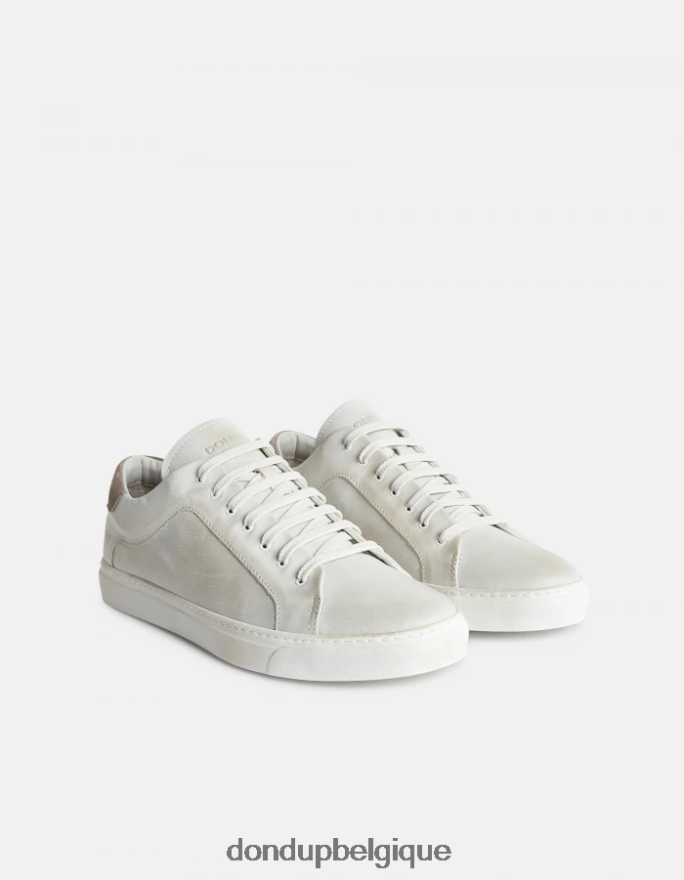 Hommes chaussure DONDUP blanc et crème baskets en cuir vieilli 8826D0979