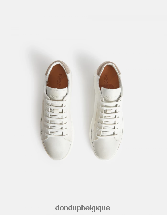 Hommes chaussure DONDUP blanc et crème baskets en cuir vieilli 8826D0979