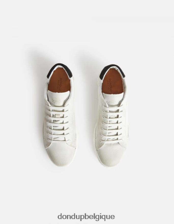 Hommes chaussure DONDUP blanc noir baskets en cuir vieilli 8826D0980