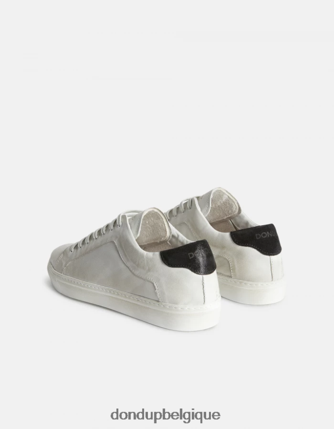 Hommes chaussure DONDUP blanc noir baskets en cuir vieilli 8826D0980