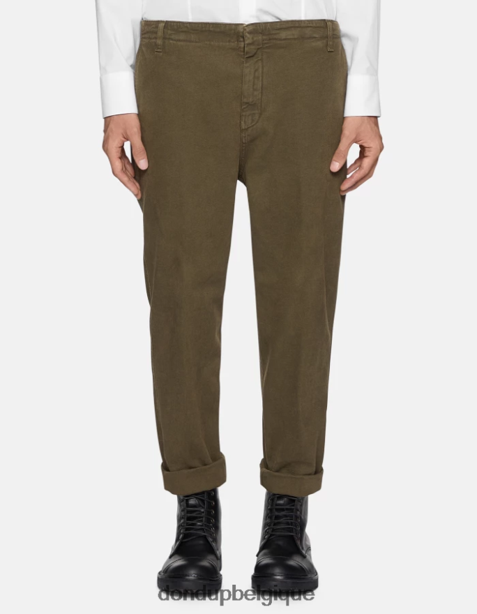 Hommes vêtements DONDUP armée verte pantalon coupe carotte en coton zyan 8826D0751