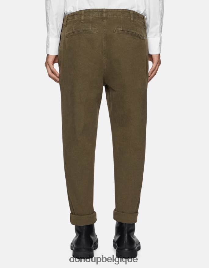 Hommes vêtements DONDUP armée verte pantalon coupe carotte en coton zyan 8826D0751