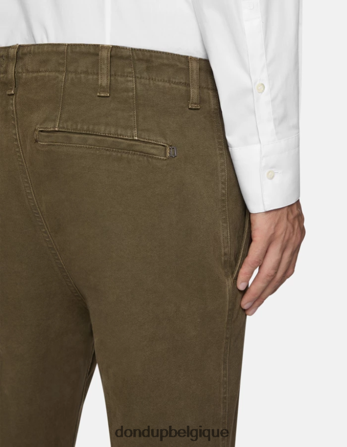 Hommes vêtements DONDUP armée verte pantalon coupe carotte en coton zyan 8826D0751