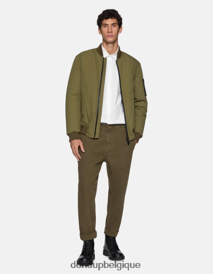 Hommes vêtements DONDUP armée verte pantalon coupe carotte en coton zyan 8826D0751