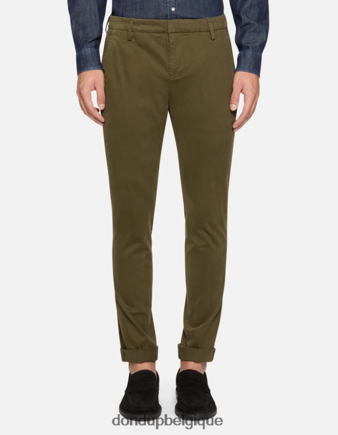 Hommes vêtements DONDUP armée verte pantalon slim en coton gaubert 8826D0683
