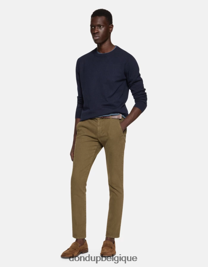 Hommes vêtements DONDUP armée verte pantalon slim en coton gaubert 8826D0710