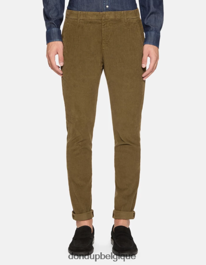 Hommes vêtements DONDUP armée verte pantalon slim en velours gaubert 8826D0765