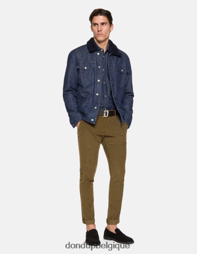 Hommes vêtements DONDUP armée verte pantalon slim en velours gaubert 8826D0765