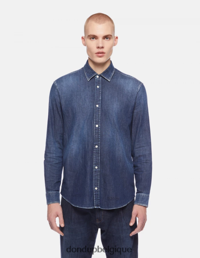 Hommes vêtements DONDUP bleu chemise en jean coupe classique avec logo brodé 8826D0851