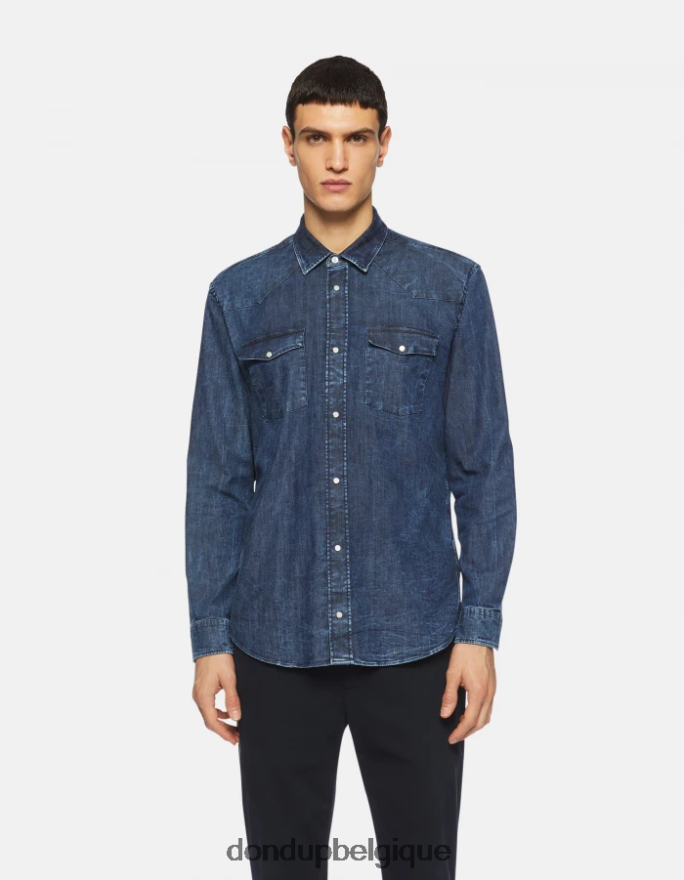 Hommes vêtements DONDUP bleu chemise en jean coupe classique de style western 8826D0857