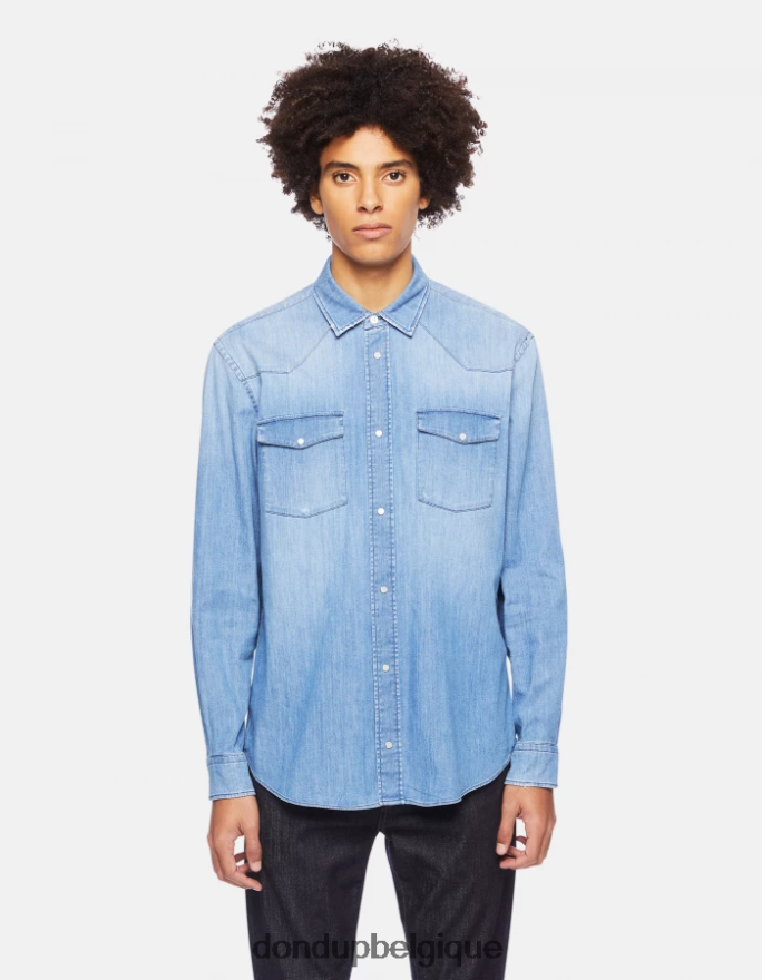 Hommes vêtements DONDUP bleu chemise en jean coupe classique de style western 8826D0861