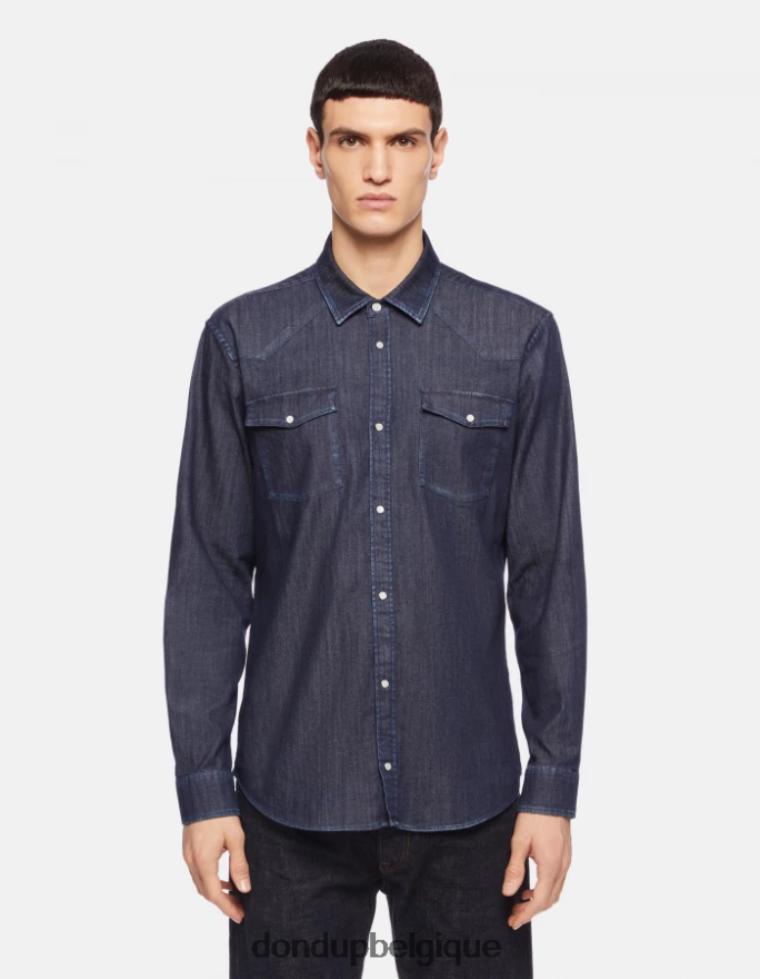 Hommes vêtements DONDUP bleu chemise en jean coupe slim de style western 8826D0858