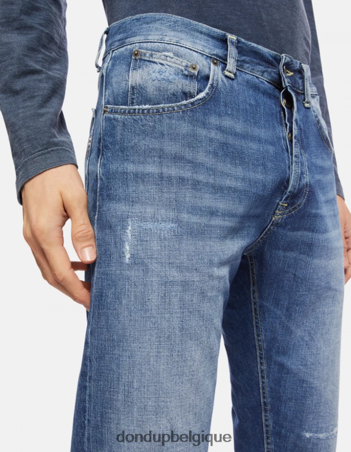 Hommes vêtements DONDUP bleu jean coupe carotte dian en denim rigide 8826D0653