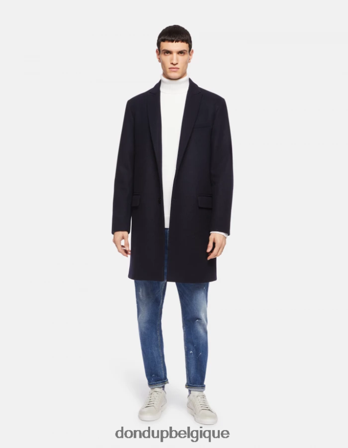 Hommes vêtements DONDUP bleu marine manteau en tissu à simple boutonnage 8826D0911