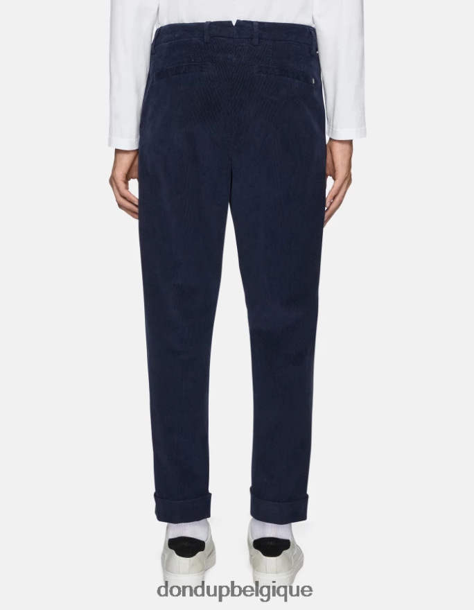 Hommes vêtements DONDUP bleu marine pantalon coupe carotte en velours oscar 8826D0734