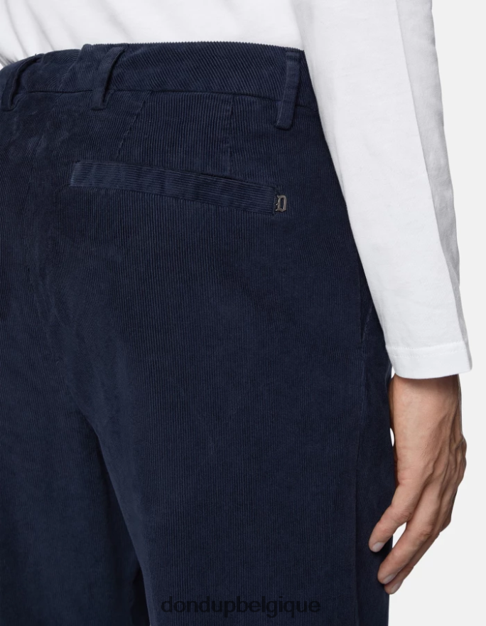 Hommes vêtements DONDUP bleu marine pantalon coupe carotte en velours oscar 8826D0734