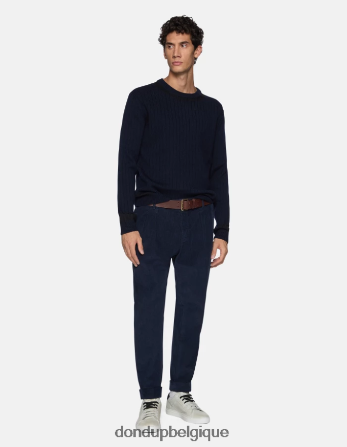 Hommes vêtements DONDUP bleu marine pantalon coupe carotte en velours oscar 8826D0734