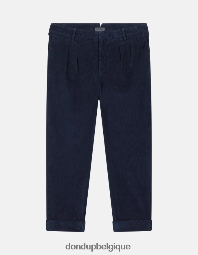 Hommes vêtements DONDUP bleu marine pantalon coupe carotte en velours oscar 8826D0734