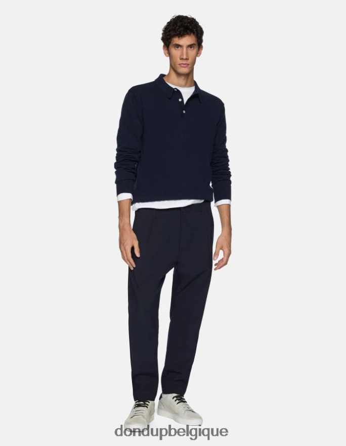 Hommes vêtements DONDUP bleu marine pantalon en laine coupe carotte ben 8826D0707