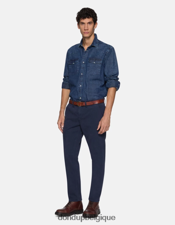 Hommes vêtements DONDUP bleu marine pantalon en satin coupe classique pablo 8826D0743