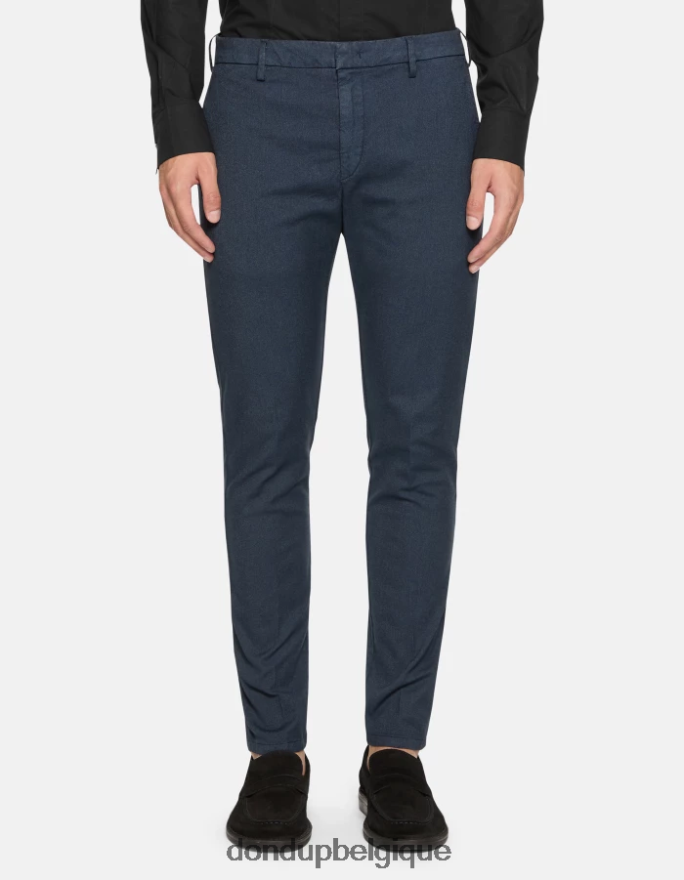 Hommes vêtements DONDUP bleu marine pantalon ral coupe classique en coton 8826D0696