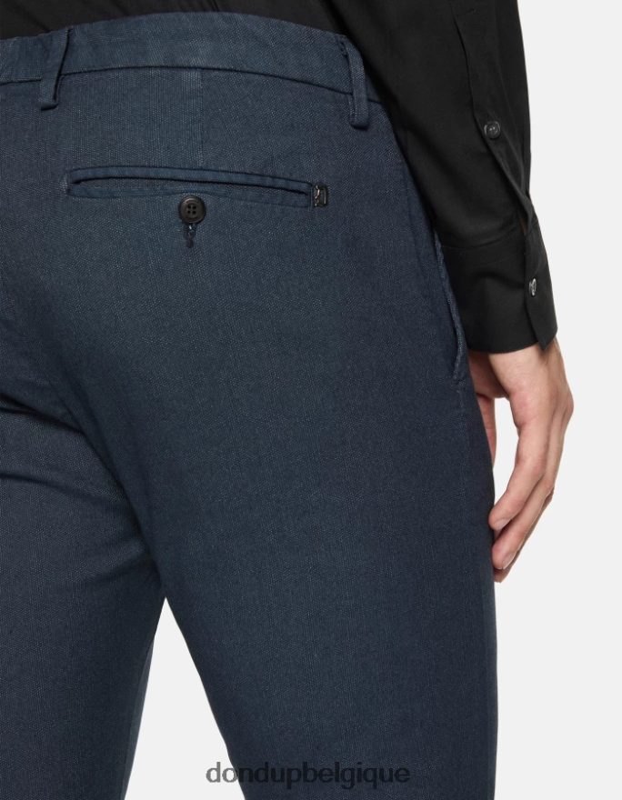 Hommes vêtements DONDUP bleu marine pantalon ral coupe classique en coton 8826D0696