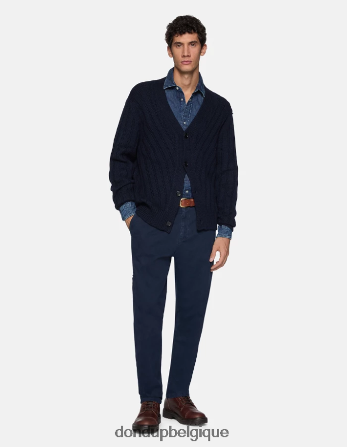 Hommes vêtements DONDUP bleu marine pantalon rick coupe classique en coton 8826D0739