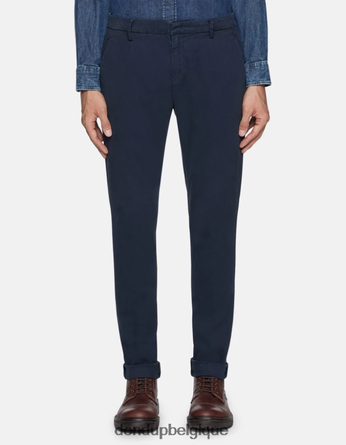 Hommes vêtements DONDUP bleu marine pantalon slim fit en coton avec pinces gaubert 8826D0725
