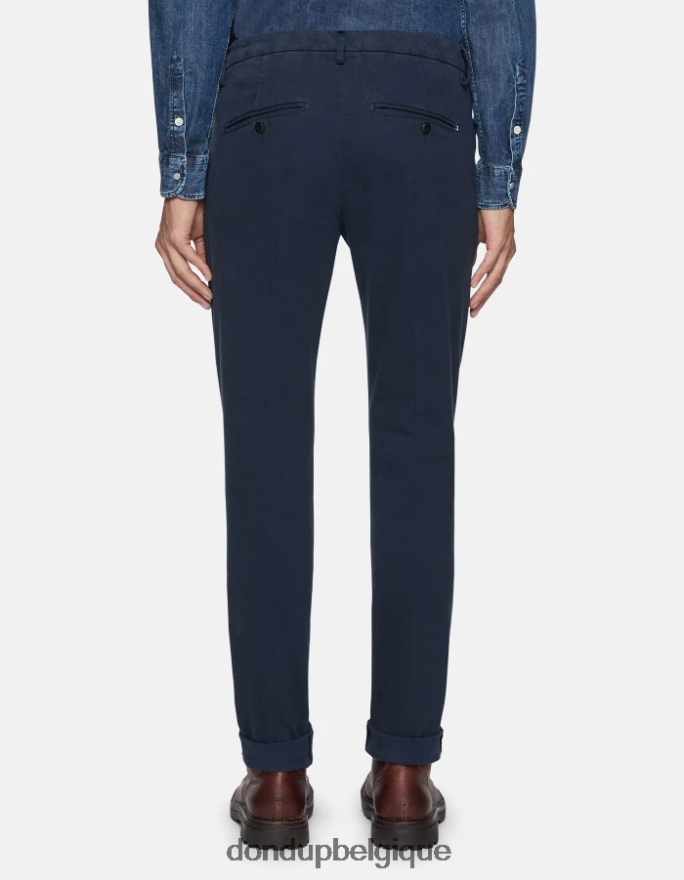 Hommes vêtements DONDUP bleu marine pantalon slim fit en coton avec pinces gaubert 8826D0725