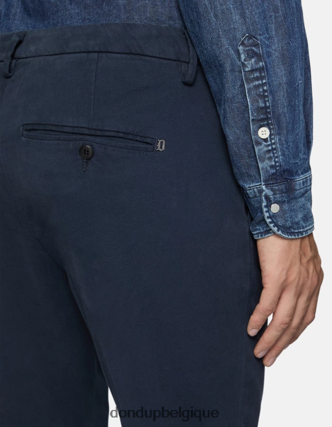 Hommes vêtements DONDUP bleu marine pantalon slim fit en coton avec pinces gaubert 8826D0725