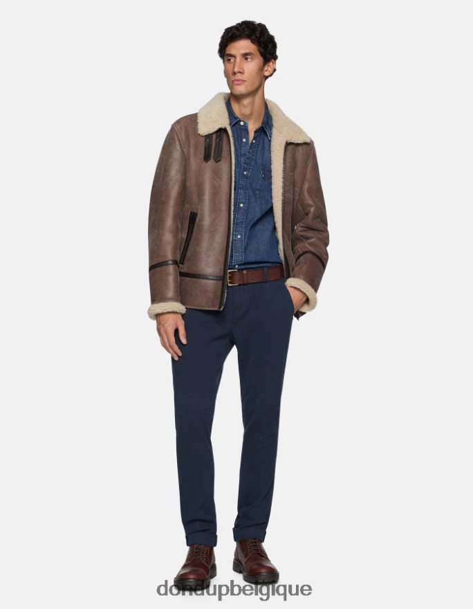 Hommes vêtements DONDUP bleu marine pantalon slim fit en coton avec pinces gaubert 8826D0725