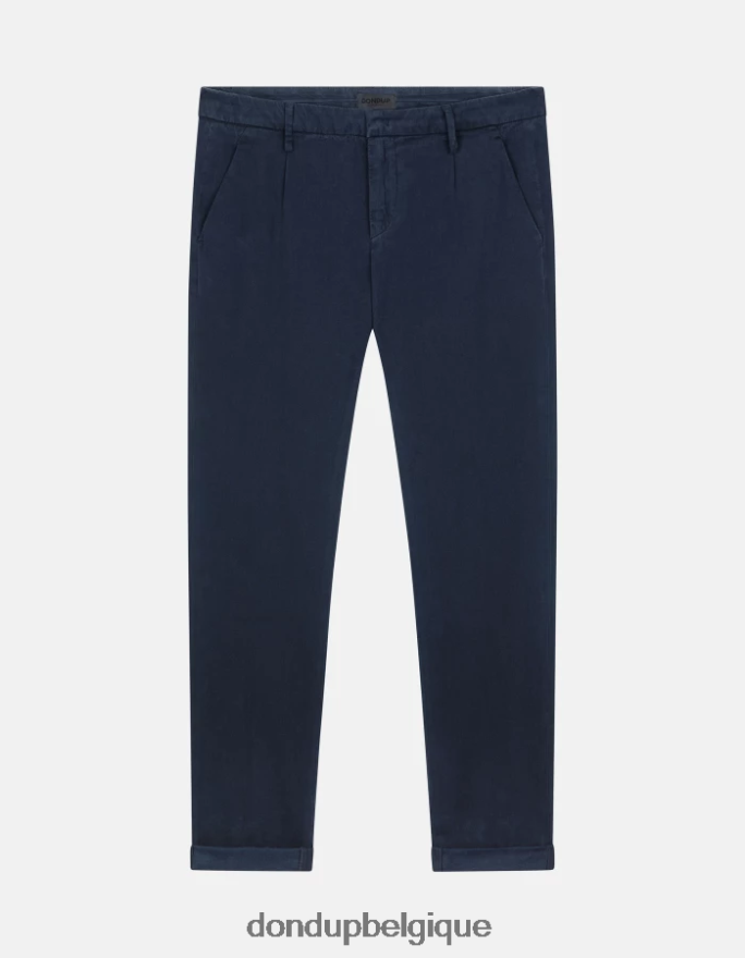 Hommes vêtements DONDUP bleu marine pantalon slim fit en coton avec pinces gaubert 8826D0725