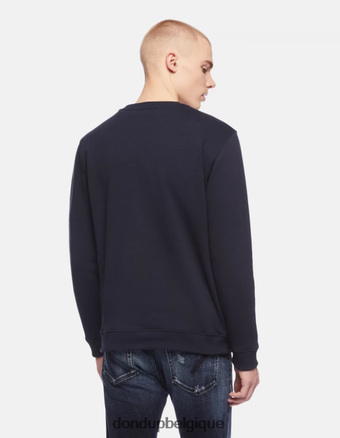 Hommes vêtements DONDUP bleu marine sweat-shirt coupe classique à col rond 8826D0837