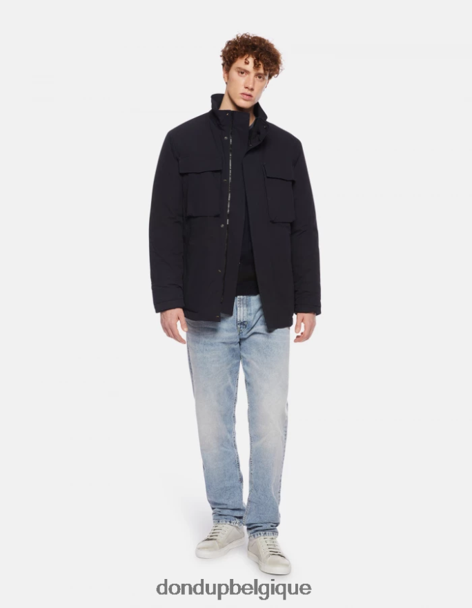 Hommes vêtements DONDUP bleu marine veste militaire coupe classique en tissu technique 8826D0908