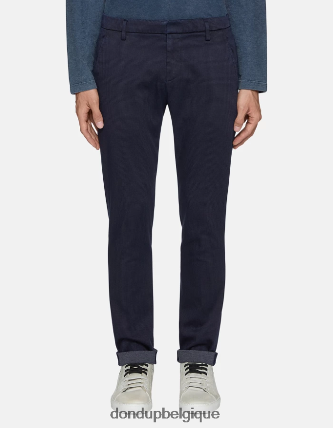 Hommes vêtements DONDUP bleu pantalon slim fit gaubert en coton imprimé 8826D0774