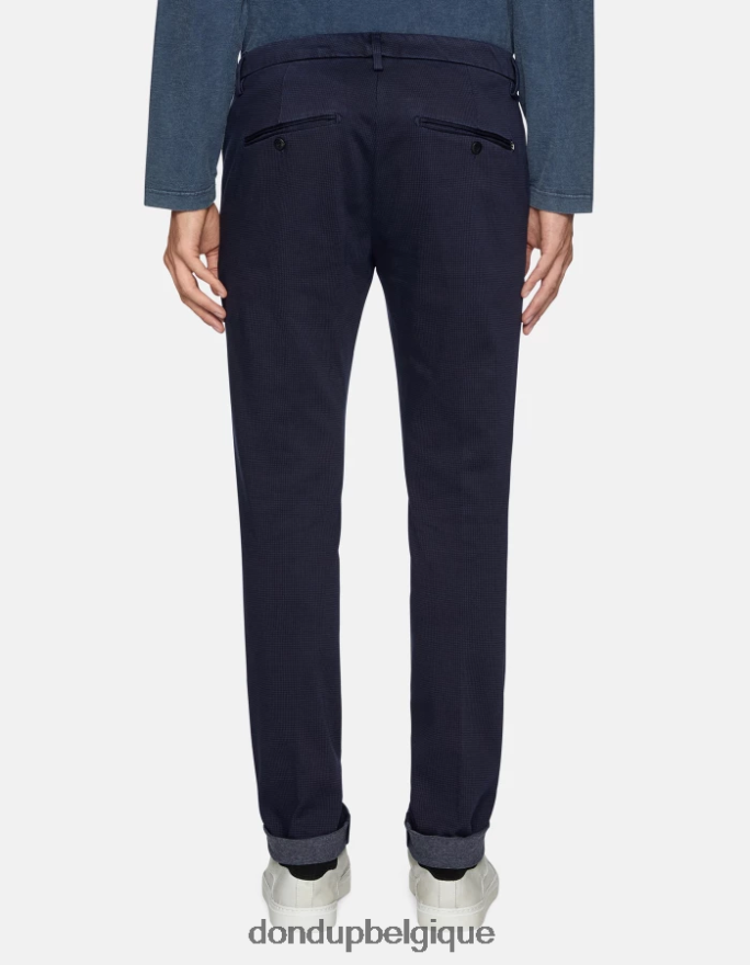 Hommes vêtements DONDUP bleu pantalon slim fit gaubert en coton imprimé 8826D0774