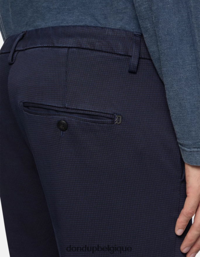 Hommes vêtements DONDUP bleu pantalon slim fit gaubert en coton imprimé 8826D0774