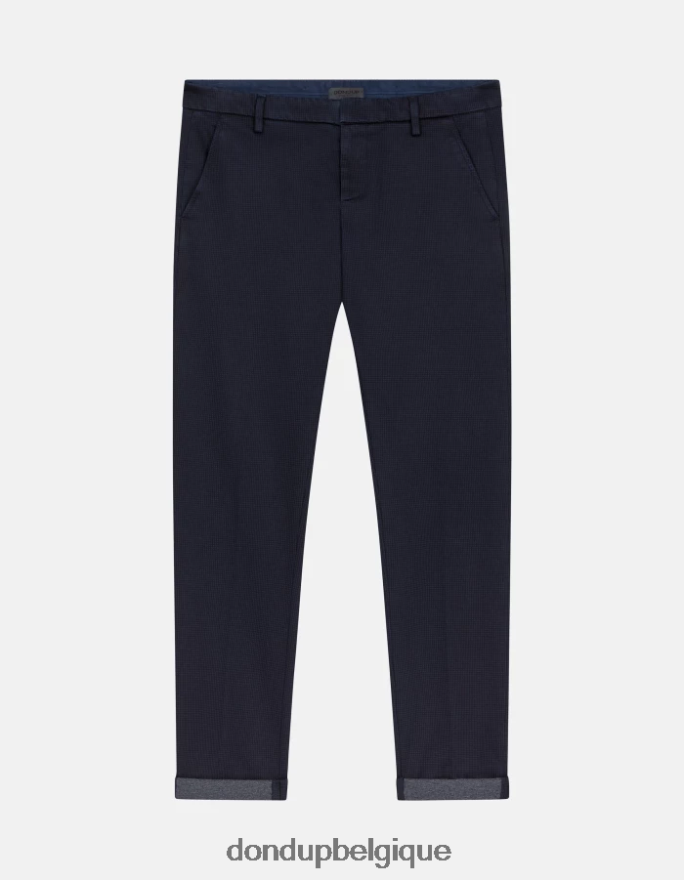Hommes vêtements DONDUP bleu pantalon slim fit gaubert en coton imprimé 8826D0774
