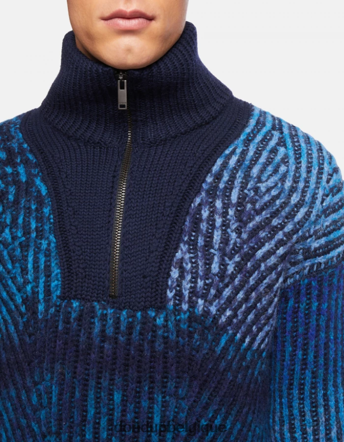 Hommes vêtements DONDUP bleu royal pull en laine coupe classique à col polo 8826D0878