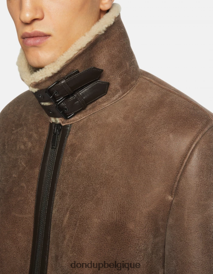 Hommes vêtements DONDUP brun manteau coupe classique en peau lainée 8826D0902