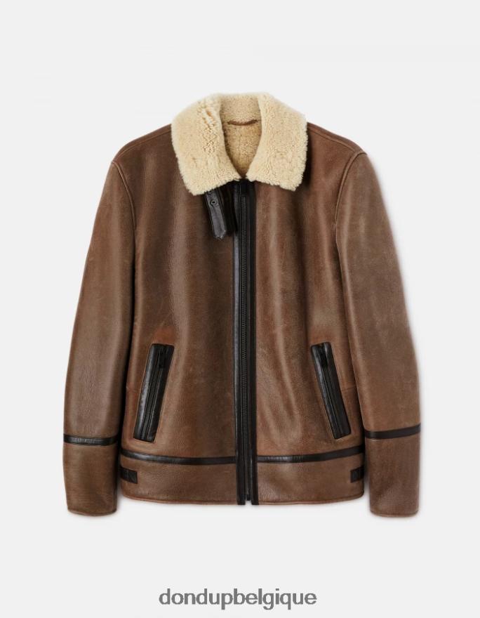Hommes vêtements DONDUP brun manteau coupe classique en peau lainée 8826D0902