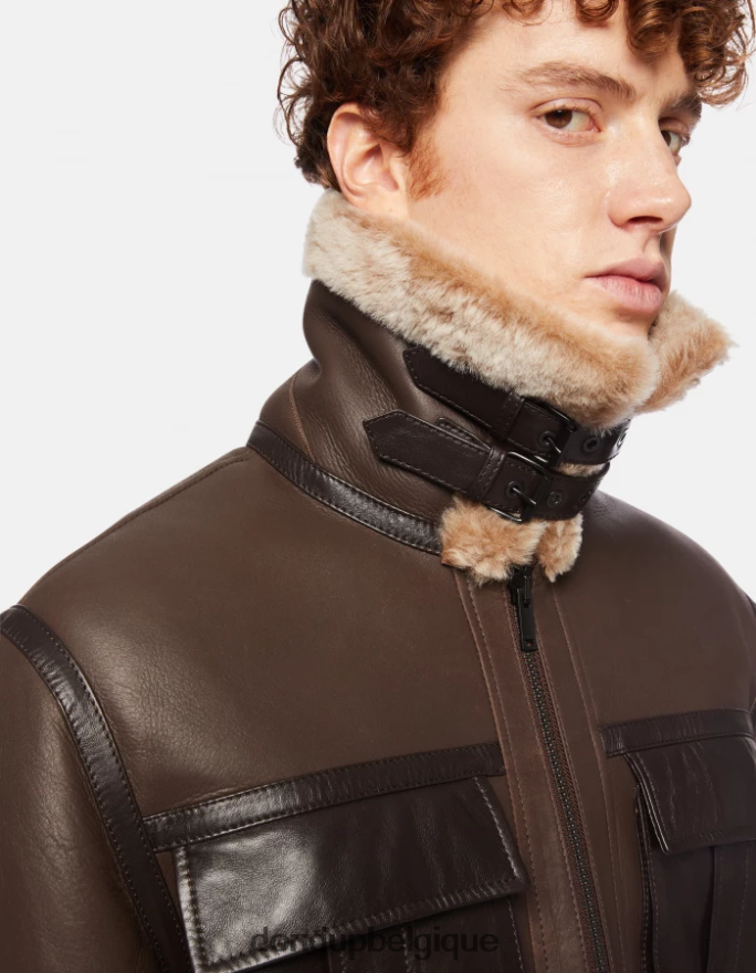 Hommes vêtements DONDUP cioccolato manteau coupe classique en peau lainée nappa 8826D0914