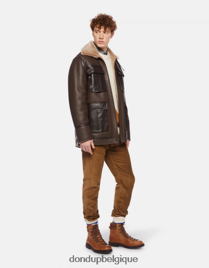 Hommes vêtements DONDUP cioccolato manteau coupe classique en peau lainée nappa 8826D0914