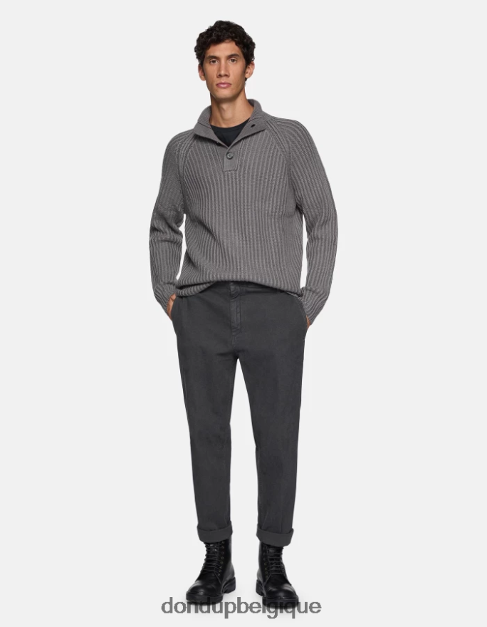 Hommes vêtements DONDUP fumée pantalon coupe carotte en coton zyan 8826D0750