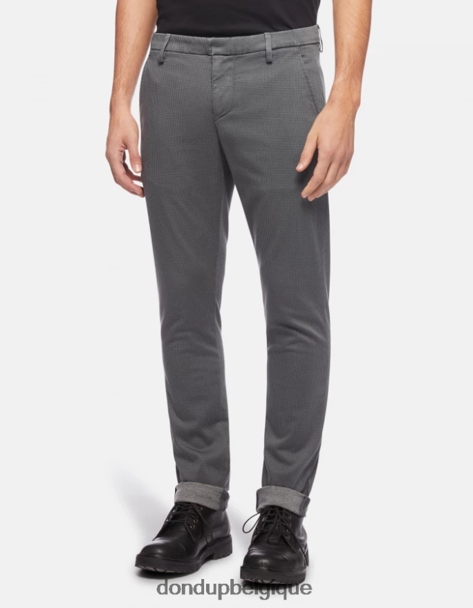 Hommes vêtements DONDUP gris pantalon slim fit gaubert en coton imprimé 8826D0773