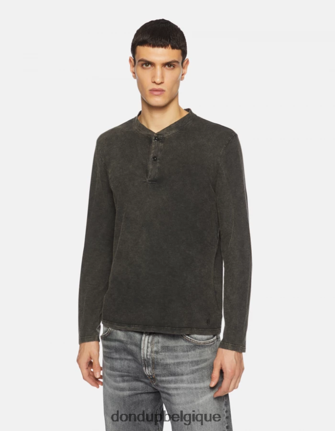 Hommes vêtements DONDUP noir haut henley coupe classique en jersey 8826D0807