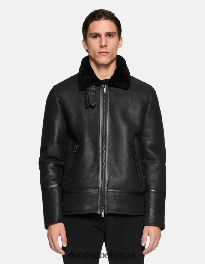 Hommes vêtements DONDUP noir manteau coupe classique en peau lainée 8826D0901
