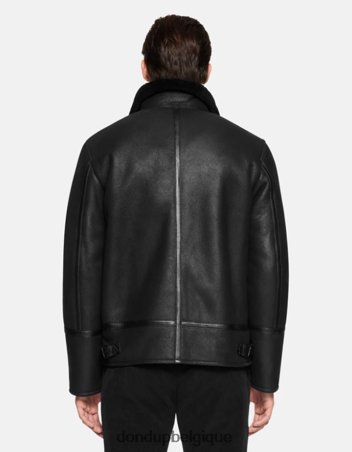 Hommes vêtements DONDUP noir manteau coupe classique en peau lainée 8826D0901