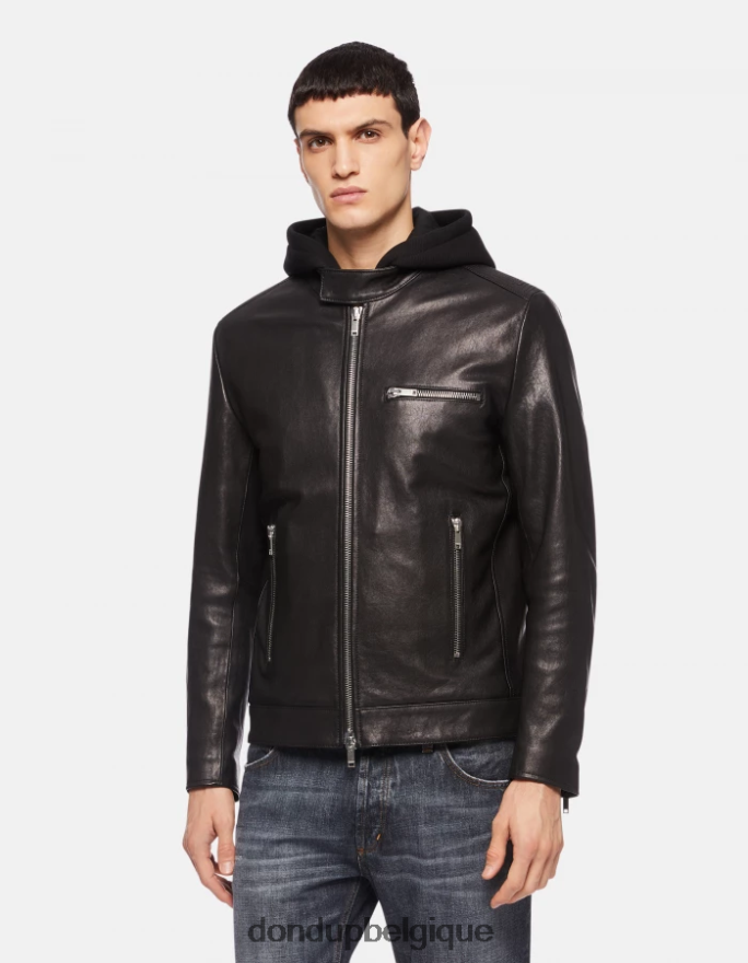 Hommes vêtements DONDUP noir veste motard coupe slim en cuir nappa 8826D0915